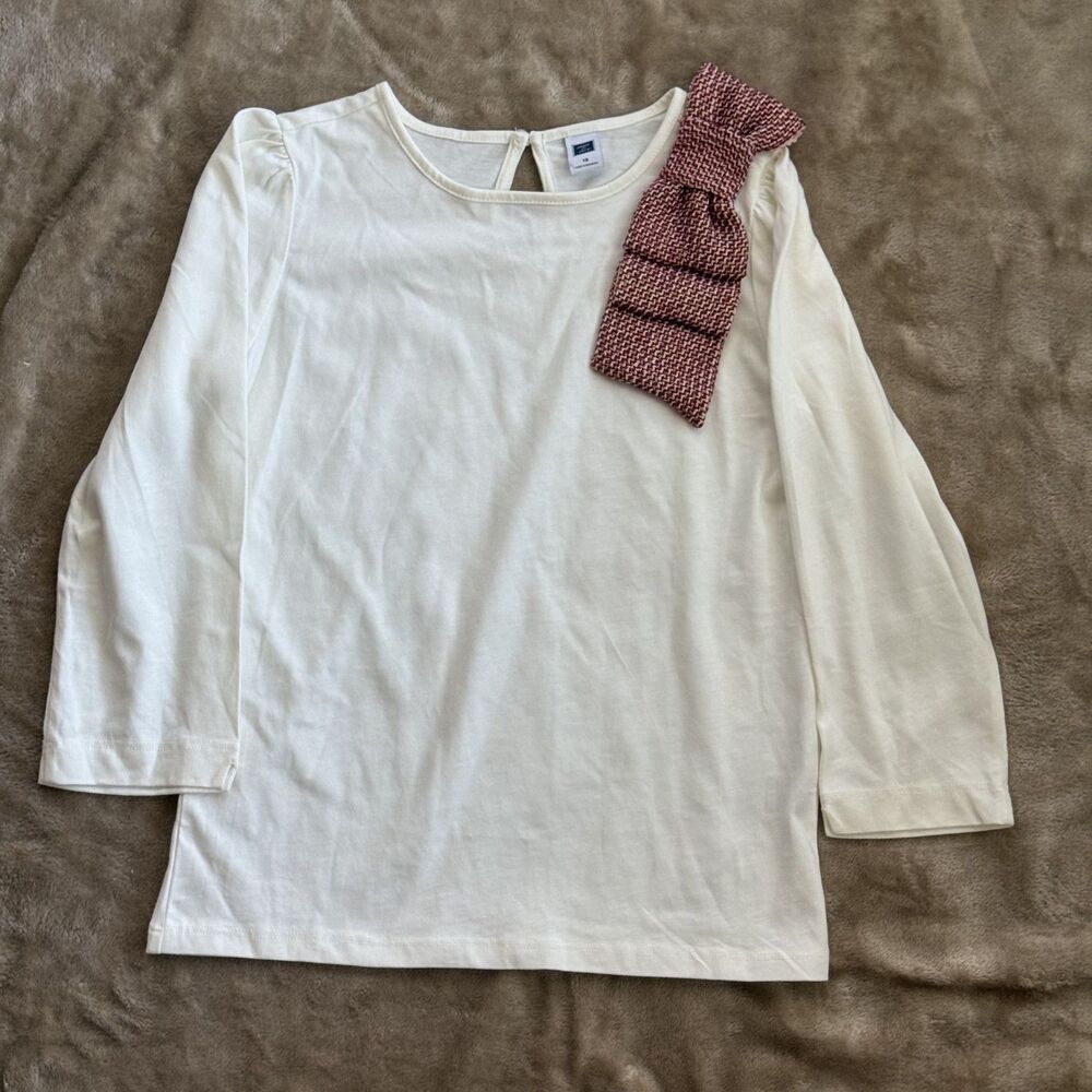 Janie And Jack Girls Long Sleeve Shirt With Bow Size 12 White Red Gently Used